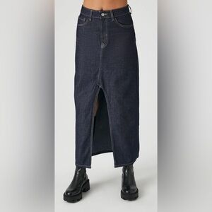NWT Forever 21 Blue Denim Maxi Slit Skirt Pockets Western Casual Fall Med